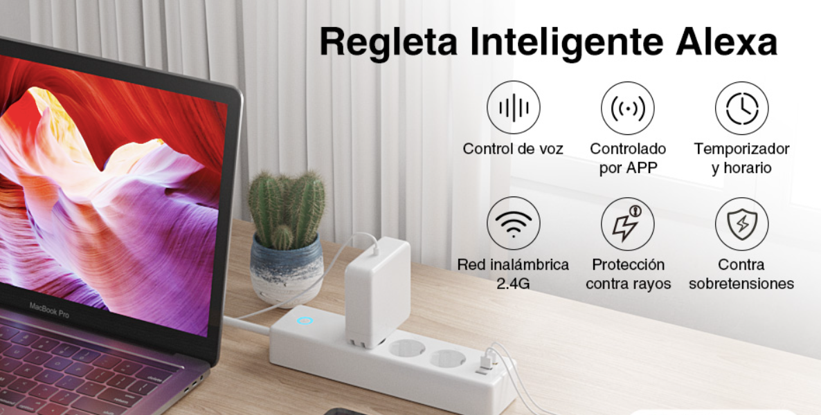 ONEPLUG Regleta Inteligente WiFi con 3 Tomas de AC y 3 USB